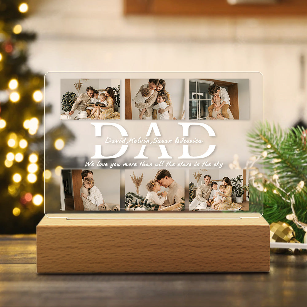 Personalised DAD LED Night Light Custom 6 Photos and Text Acrylic Lamp