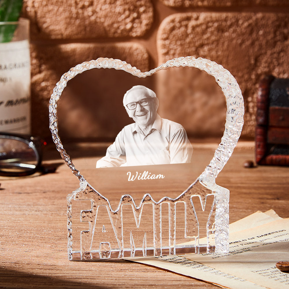 Personalised 3D Crystal Photo Frame Heart Crystal Gifts for Father's Day