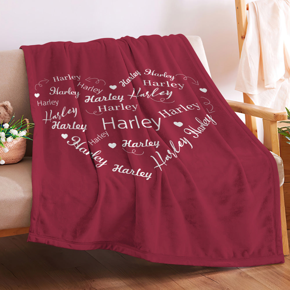 Custom Name Heart Shaped Blanket Personalised Valentine's Day Blanket