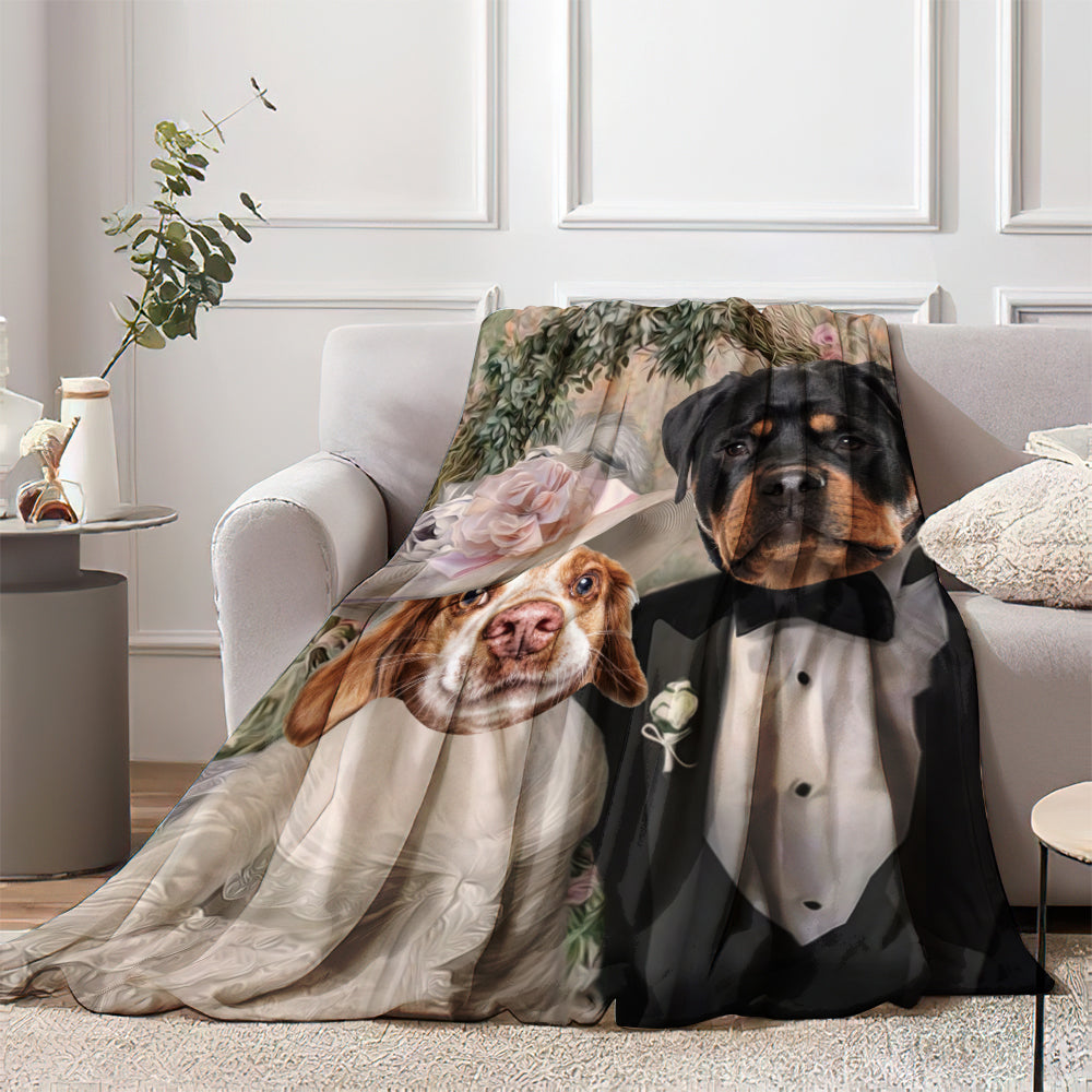 Custom Bride Groom Pets Blanket Couple Pets Portrait Personalised Two Pets Blanket