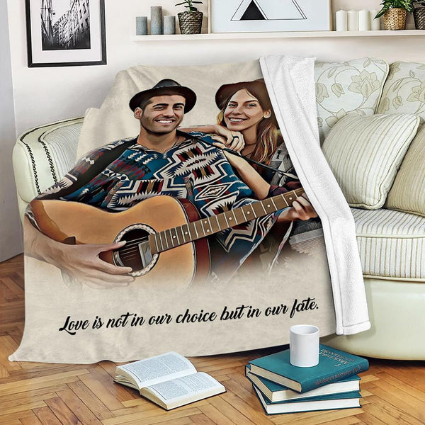 Customised Painted Art Portrait Fleece Blanket with Text