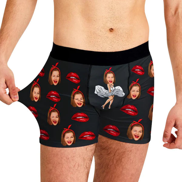 Personalised Boxer Men's Shorts Sexy Lips Face Underwear