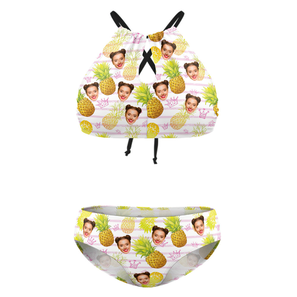 Custom Face Plus Size Swimwear Personalised Pineapple High Waist Bikini Swimsuit