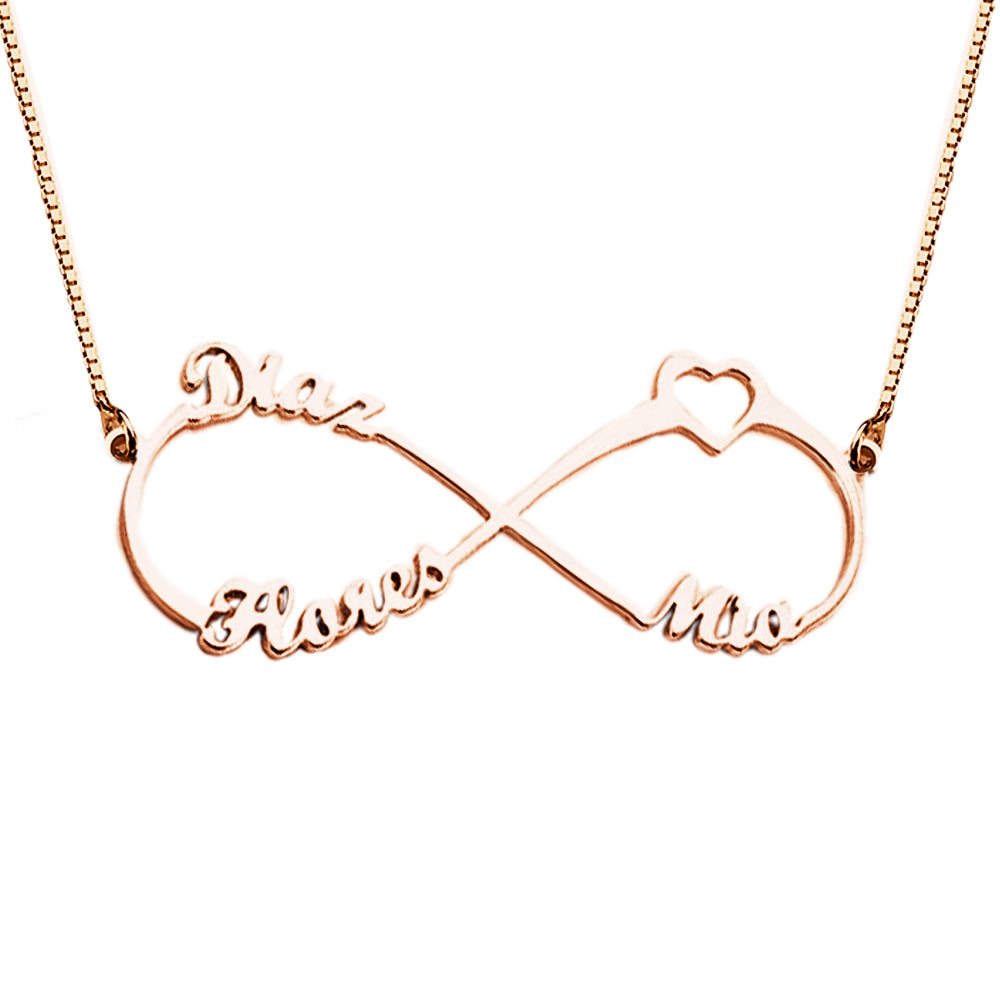 Heart Shape Custom Three Names Infinity Necklace 925 Sterling Silver