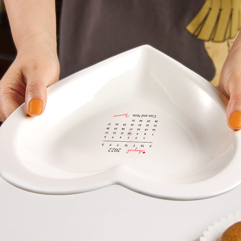 Custom Date Ceramic Plate Personalised Heart Shaped Dinner Plate