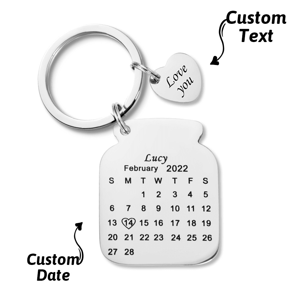 Personalised Anniversary Date Calendar Keychain With Text Valentine's Day Gifts