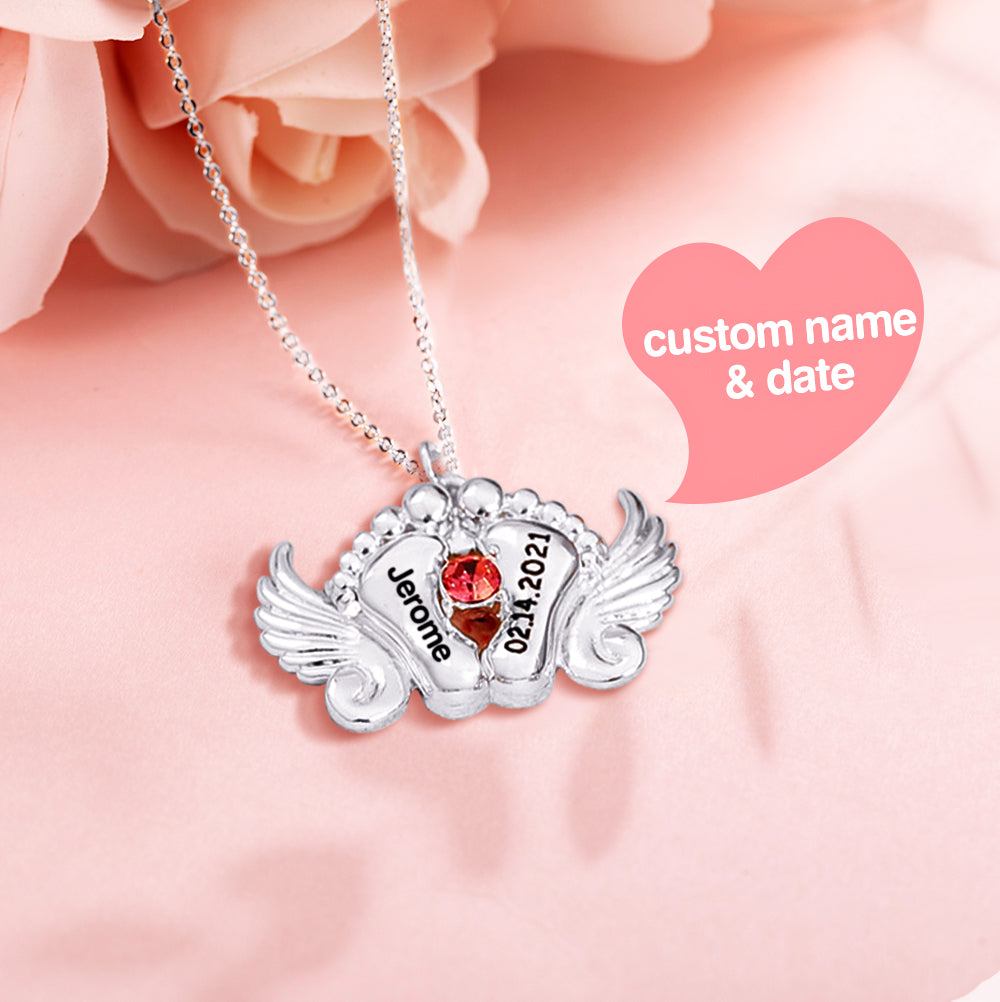 Personalised Angel Feet Locket Birthstone Necklace - 3 Colors