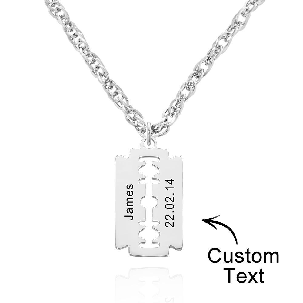 207979889251319808Custom Engraved Necklace Razor Blade Pendant Men Necklace Fashion Gift for Boyfriend