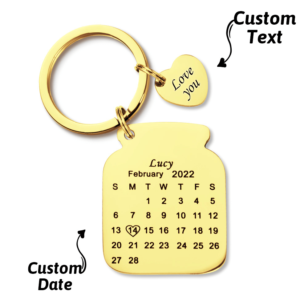 Personalised Anniversary Date Calendar Keychain With Text Valentine's Day Gifts