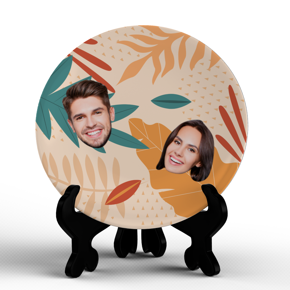 Customised Colorful Foliage Dinner Plates Personalised Face Ceramic Plate Dishes