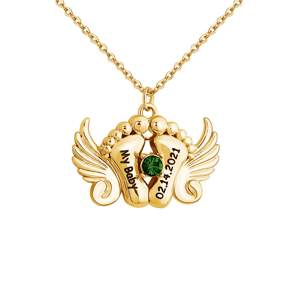Personalised Angel Feet Locket Birthstone Necklace - 3 Colors