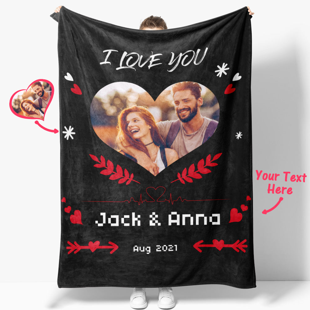 I Love You Custom Heart Shaped Photo Blanket Personalised Couple Blankets