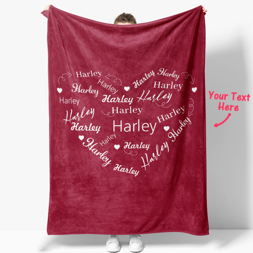 Custom Name Heart Shaped Blanket Personalised Valentine's Day Blanket