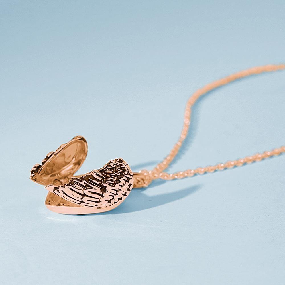 Custom Angel Wings Heart Locket Necklace with Engraving