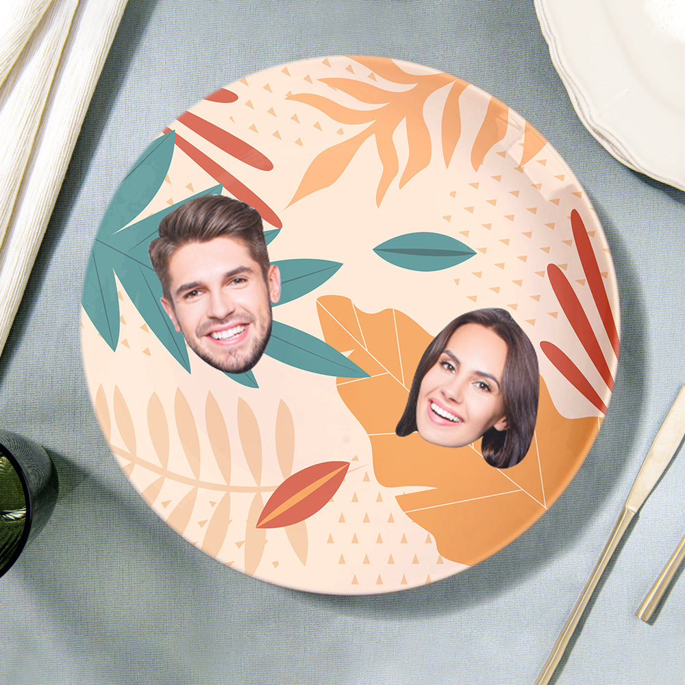 Customised Colorful Foliage Dinner Plates Personalised Face Ceramic Plate Dishes