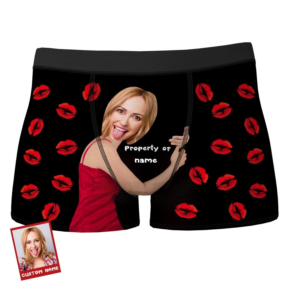 Custom Sexy Red Lips Boxer Brief with Face & Name