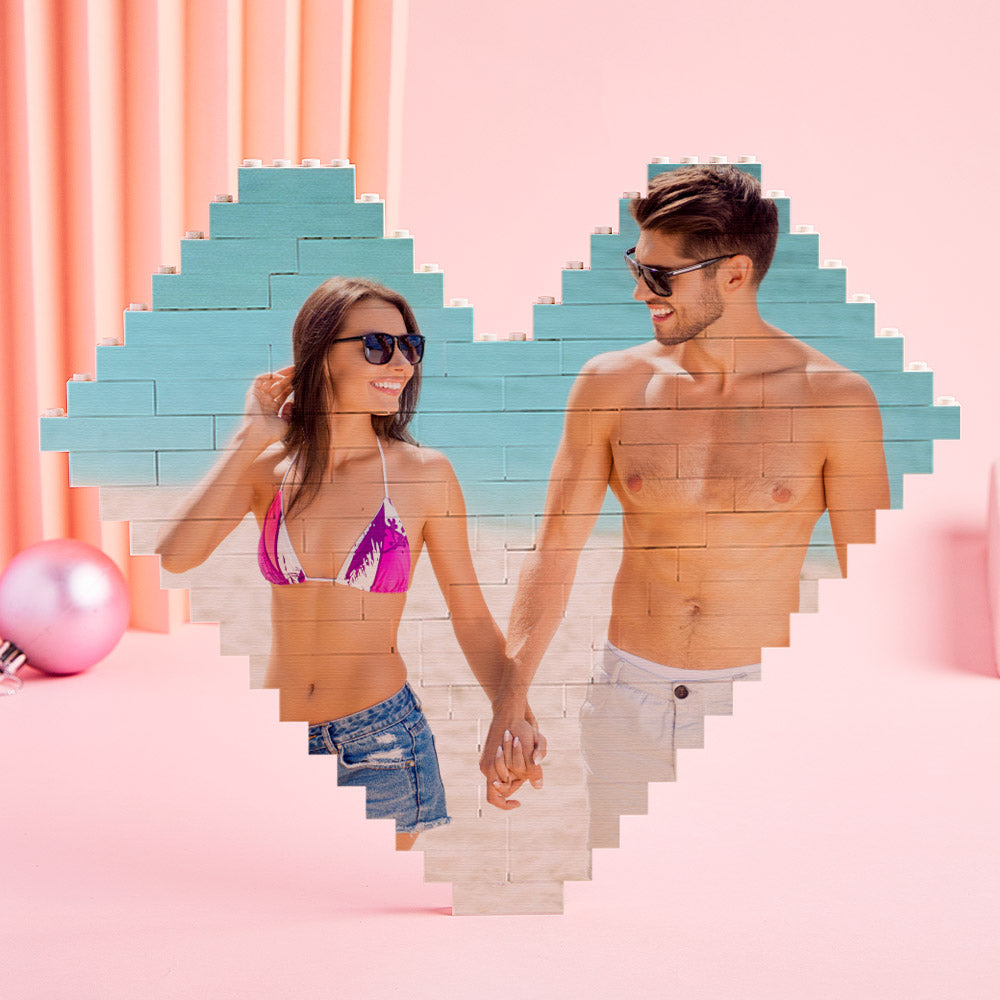 Custom Building Brick Heart Shaped Personalised Photo Block Puzzle