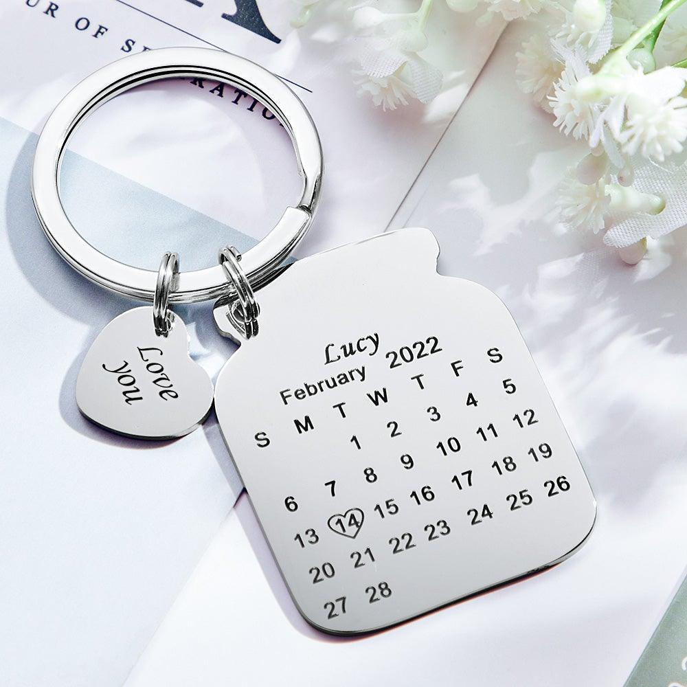 Personalised Anniversary Date Calendar Keychain With Text Valentine's Day Gifts