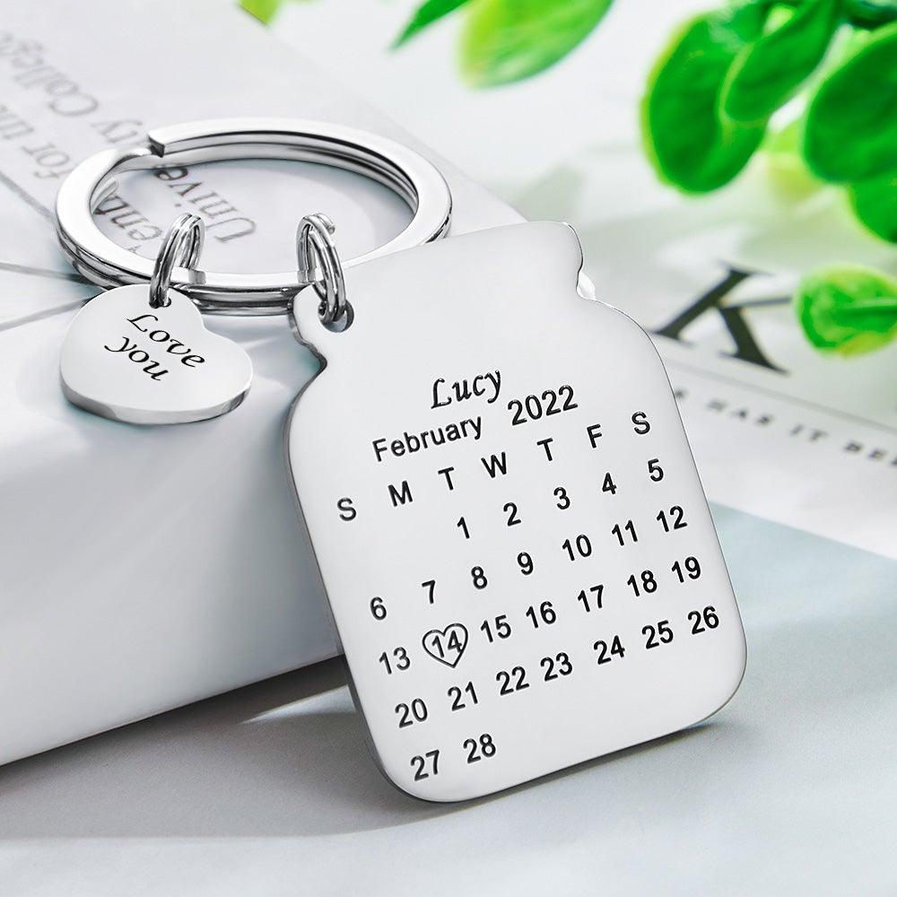 Personalised Anniversary Date Calendar Keychain With Text Valentine's Day Gifts