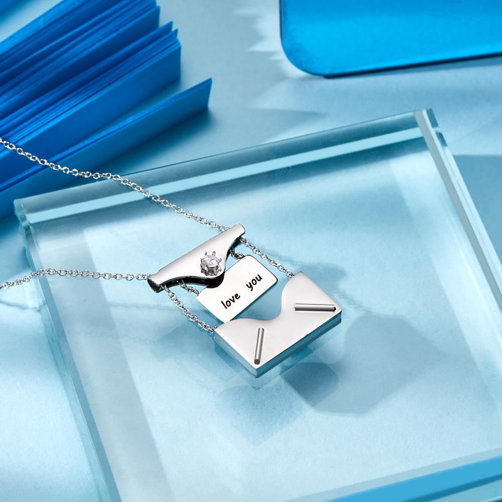 Custom Engraved Necklace Envelope Letter Secret Message Locket Jewelry Pendant