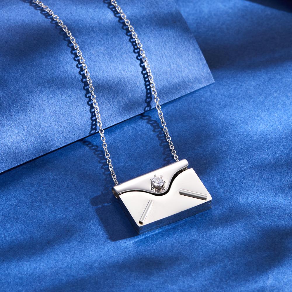 Custom Engraved Necklace Envelope Letter Secret Message Locket Jewelry Pendant