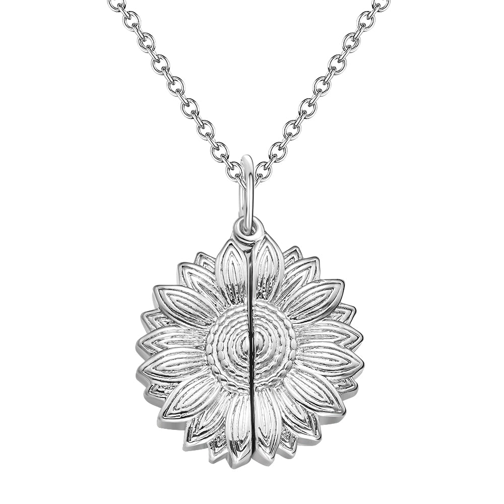 Custom Engraved Text Sunflower Locket Necklace