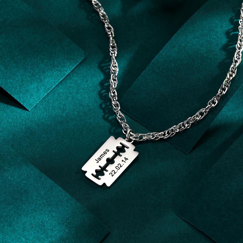 207979889251319812Custom Engraved Necklace Razor Blade Pendant Men Necklace Fashion Gift for Boyfriend