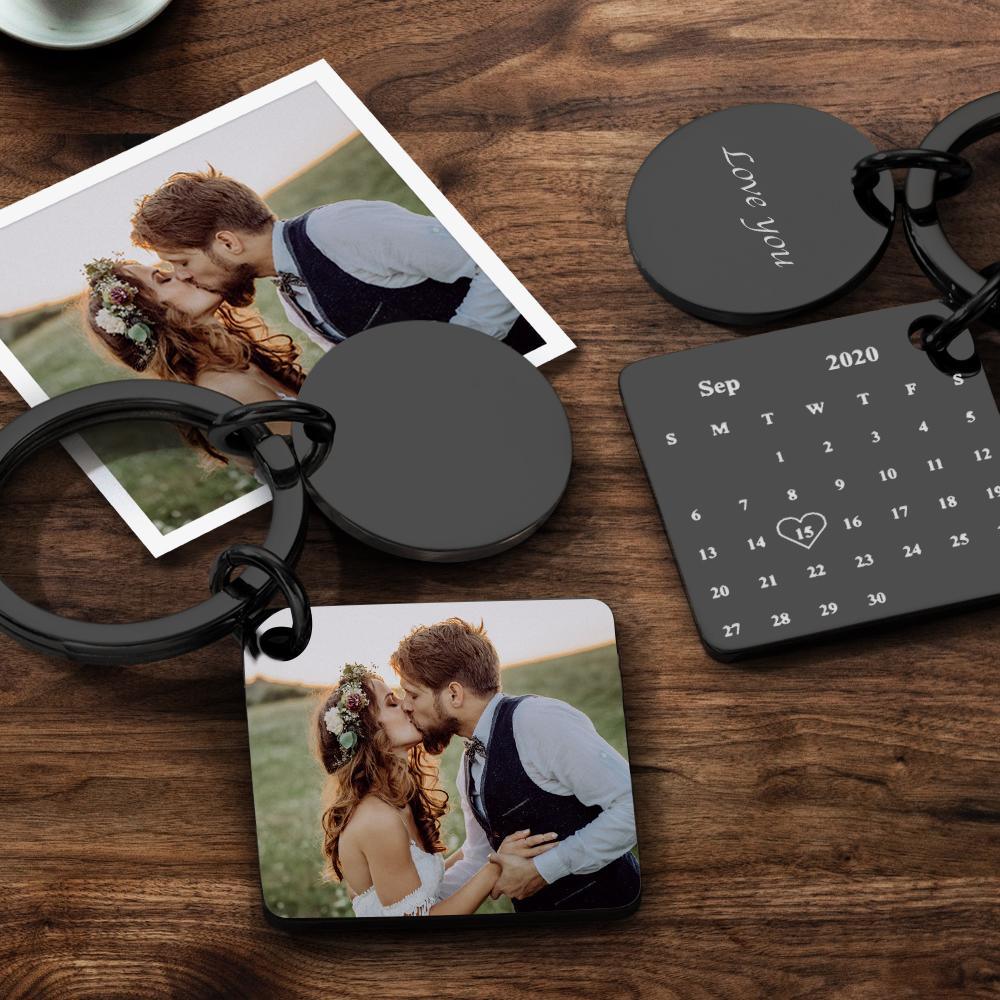 Personalised Calendar Keyring Custom Engraved Photo Keychain