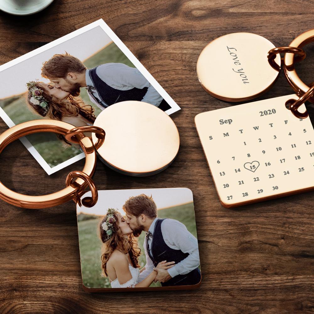 Personalised Calendar Keyring Custom Engraved Photo Keychain