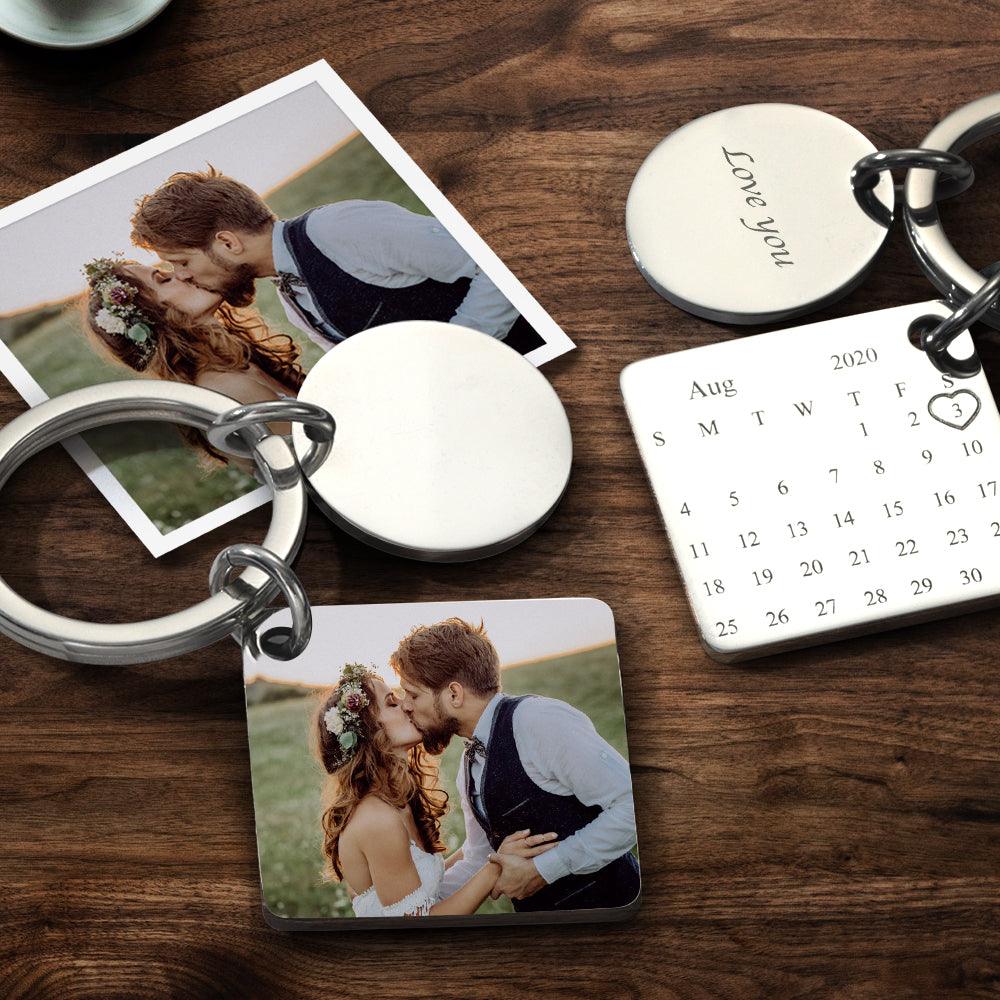 Personalised Calendar Keyring Custom Engraved Photo Keychain