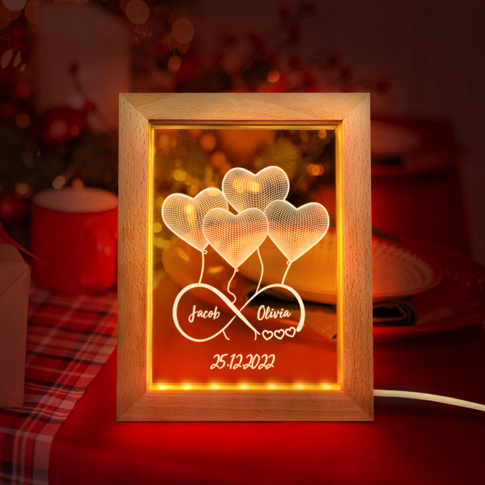 Custom Infinity Night Light Personalised Name 3D Heart Wooden Frame Lamp