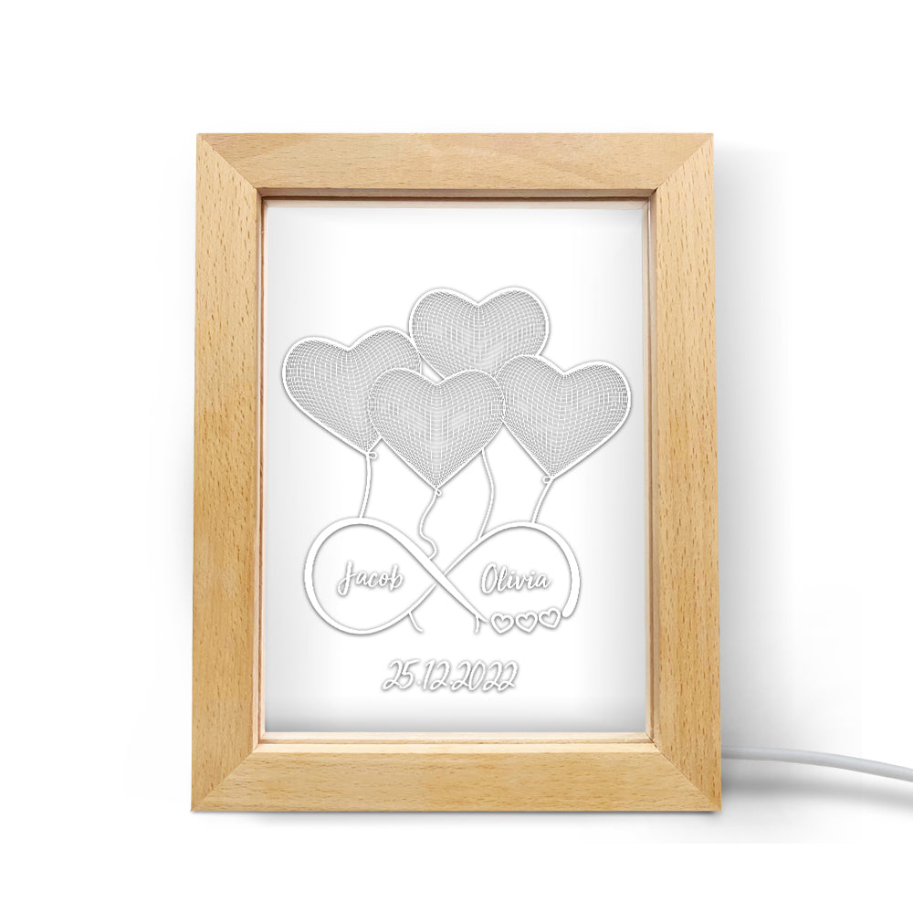 Custom Infinity Night Light Personalised Name 3D Heart Wooden Frame Lamp