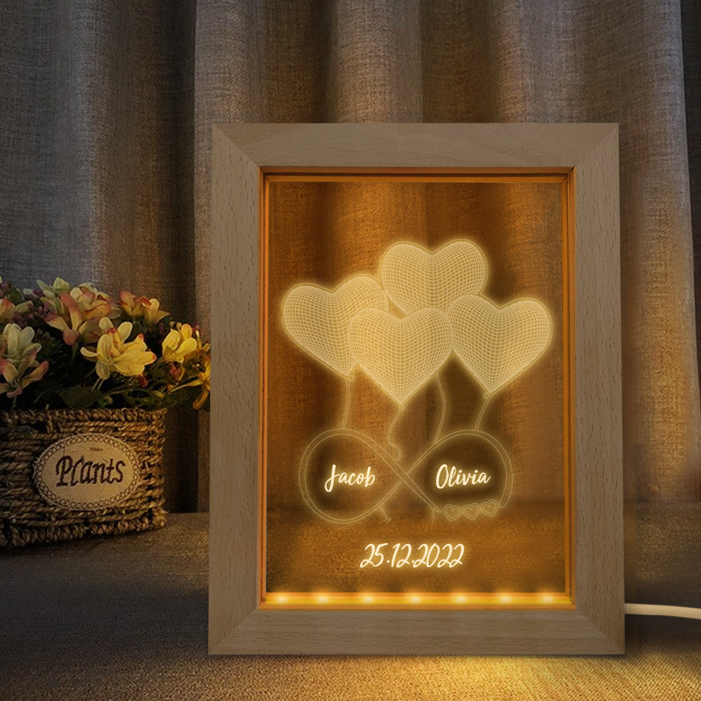 Custom Infinity Night Light Personalised Name 3D Heart Wooden Frame Lamp