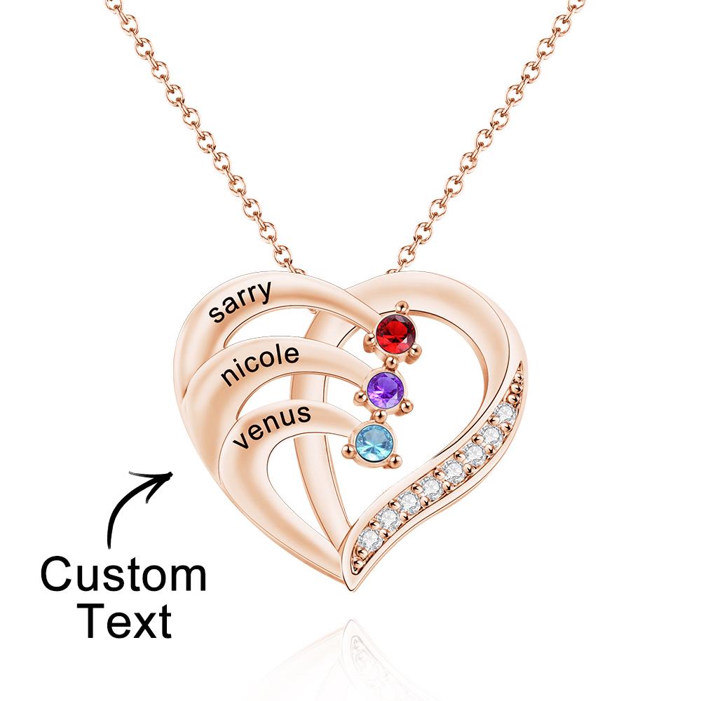 Engraved 2-4 Names Heart Shaped Necklace With Birthstone