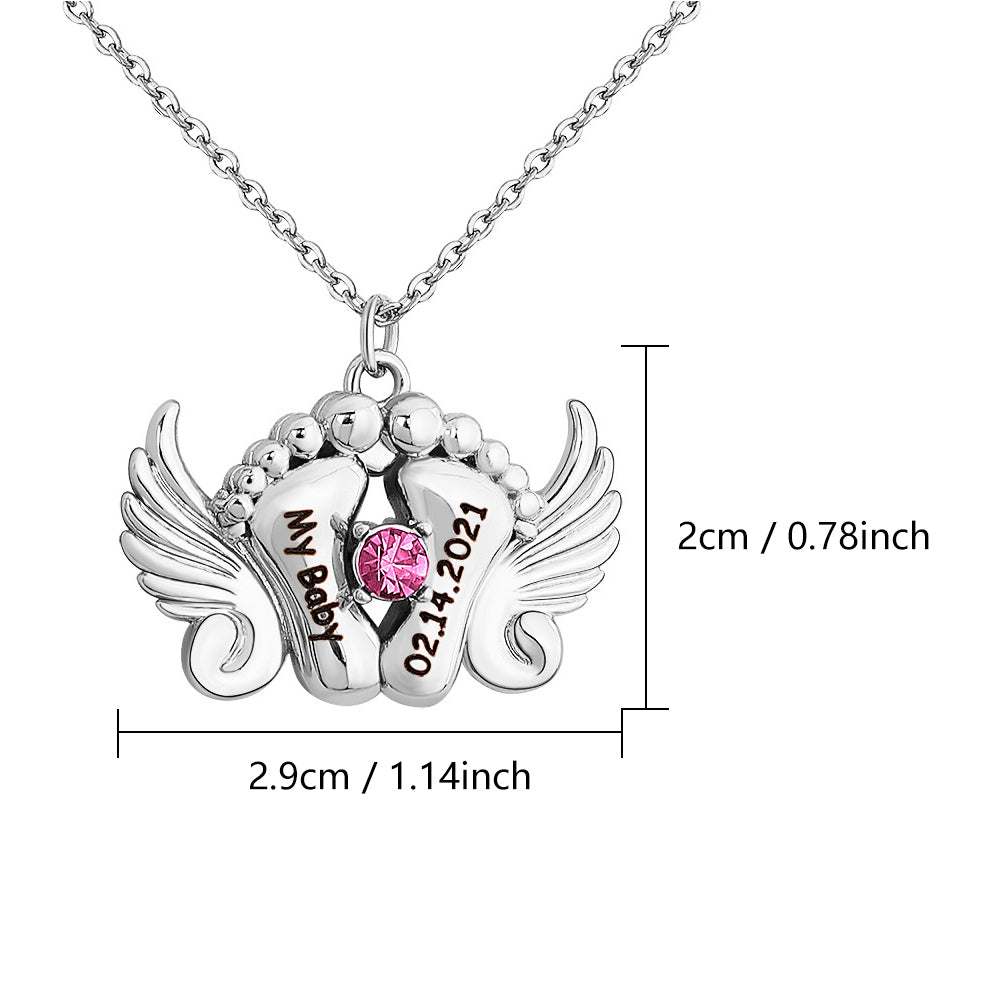 Personalised Angel Feet Locket Birthstone Necklace - 3 Colors