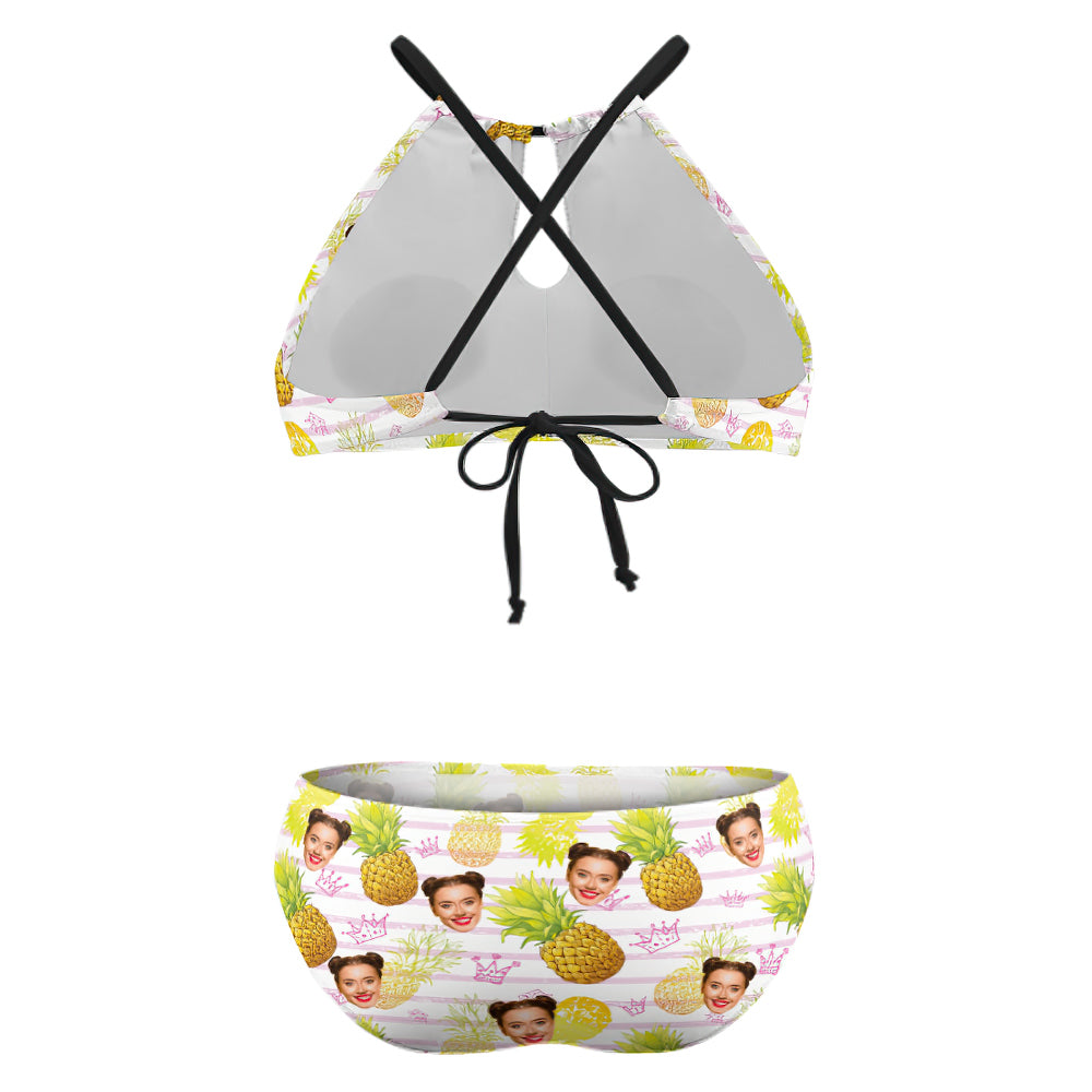 Custom Face Plus Size Swimwear Personalised Pineapple High Waist Bikini Swimsuit