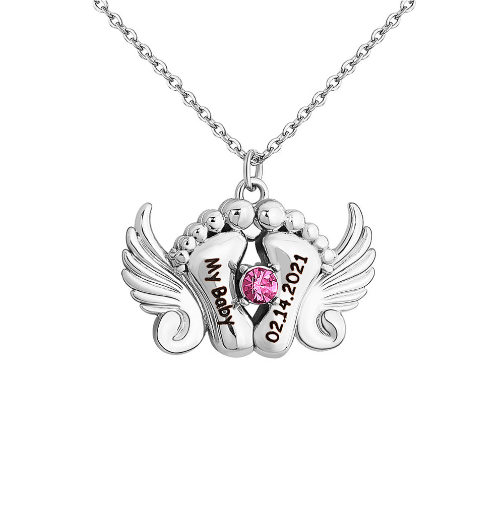 Personalised Angel Feet Locket Birthstone Necklace - 3 Colors