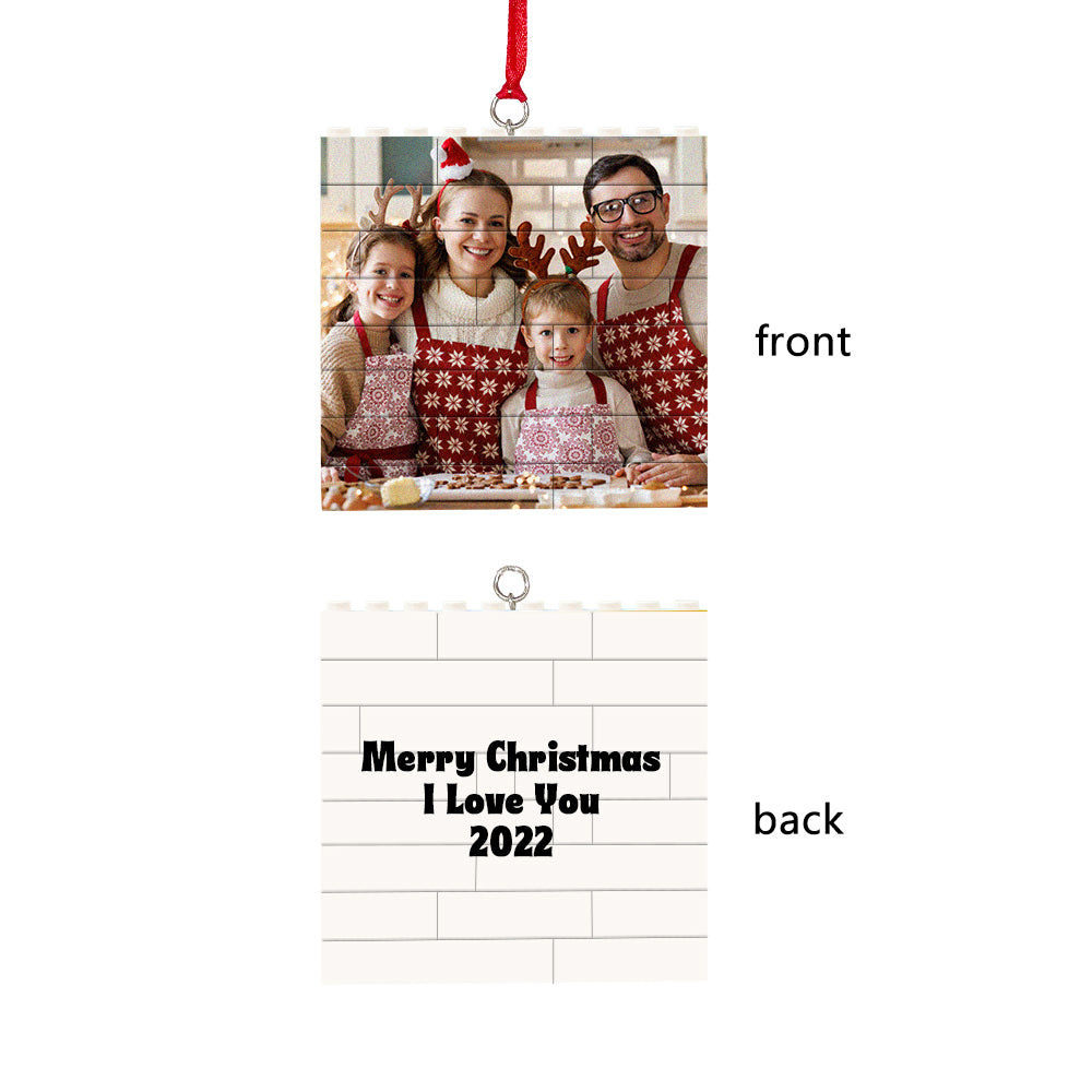 Personalised Building Brick Puzzle Photo Block Christmas Ornament