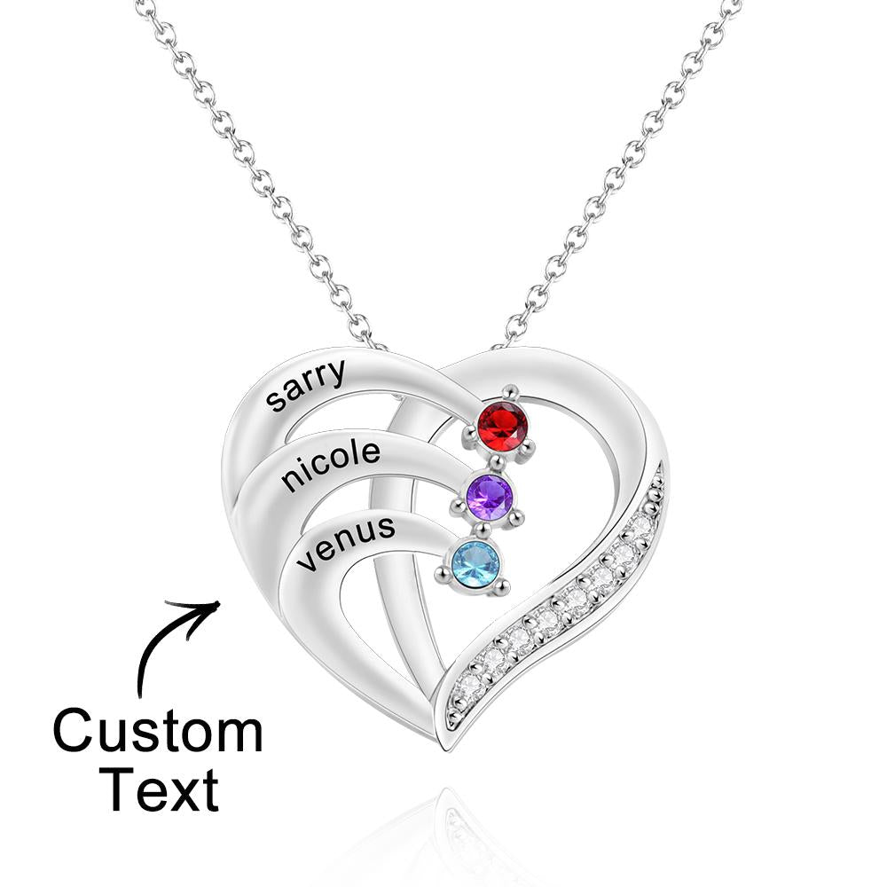 Engraved 2-4 Names Heart Shaped Necklace With Birthstone