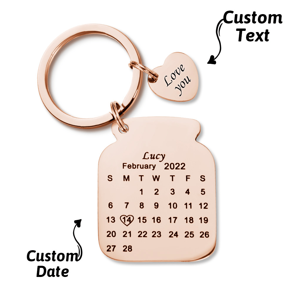 Personalised Anniversary Date Calendar Keychain With Text Valentine's Day Gifts