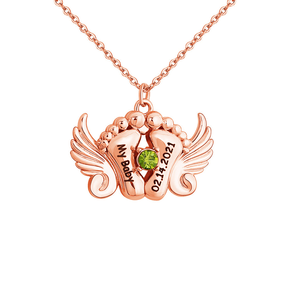 Personalised Angel Feet Locket Birthstone Necklace - 3 Colors