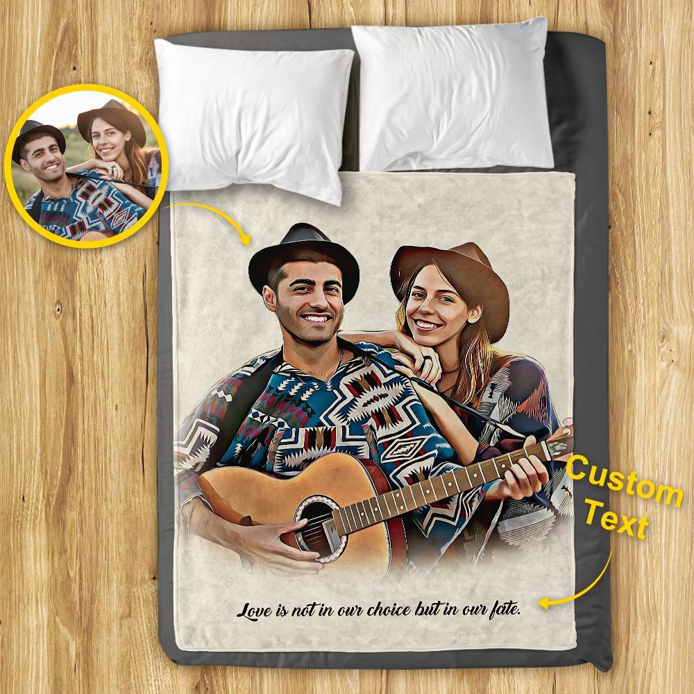 Customised Painted Art Portrait Fleece Blanket with Text