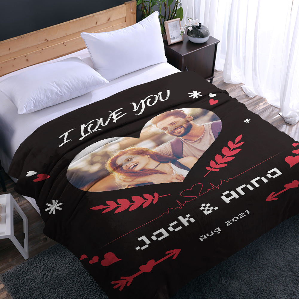 I Love You Custom Heart Shaped Photo Blanket Personalised Couple Blankets