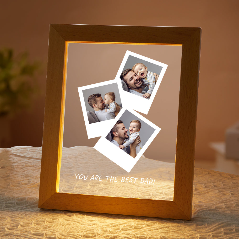 Father's Day Gift Personalised Photo Wooden Base Night Light for Dad