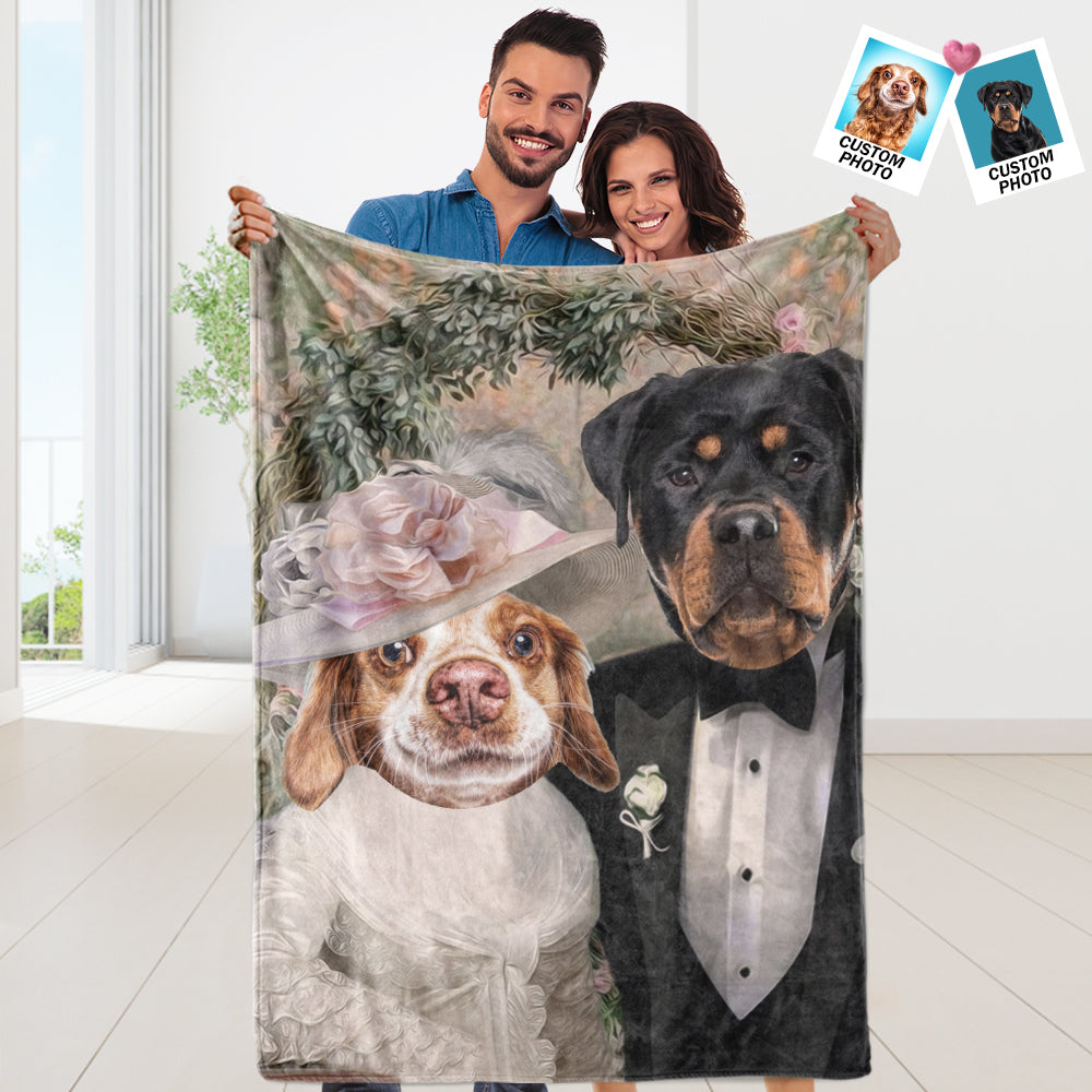 Custom Bride Groom Pets Blanket Couple Pets Portrait Personalised Two Pets Blanket