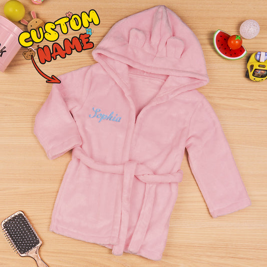 Personalised Baby Sleepwear with Embroidery Name Bear Ears Dressing Gown Gift for Kid