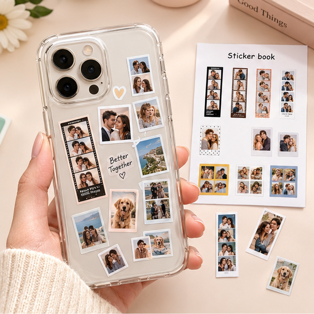 Custom Halloween Mini Photo Booth Stickers, Personalised Photo Collage Decals for Phone Case, Journal & Scrapbook
