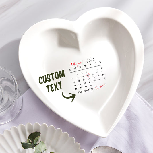 Custom Date Ceramic Plate Personalised Heart Shaped Dinner Plate