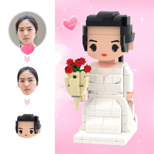 Custom Cute Head Brick Figures Personalised 1 People Brick Figures Bride with Roses Brick Figures