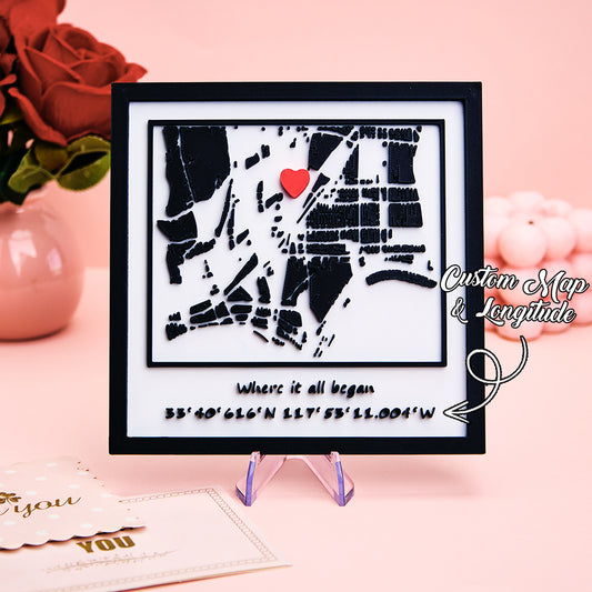 Personalised 3D Printed Location Map Plaque Where It All Began Plaque Gifts for Lover